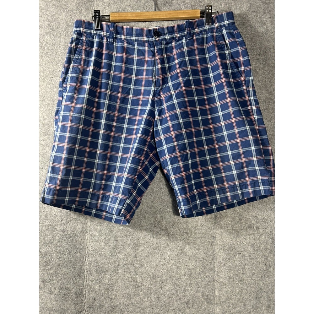 Tommy Hilfiger Men's Blue Plaid Flat Front Chino Golf Shorts Size 34